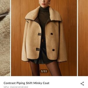 Commense Contrast Piping Shift Minky Coat